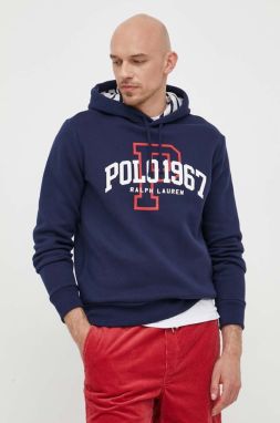 Mikina Polo Ralph Lauren pánska, tmavomodrá farba, s kapucňou, s potlačou