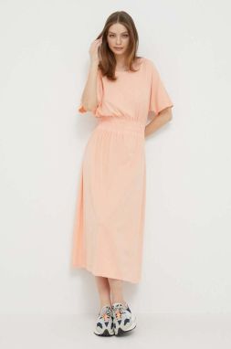 Bavlnené šaty Deha oranžová farba, maxi, áčkový strih