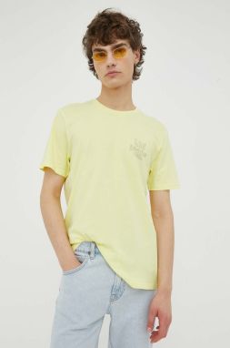 Bavlnené tričko Lee žltá farba, jednofarebný