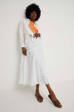 Bavlnená sukňa Answear Lab biela farba, maxi, áčkový strih
