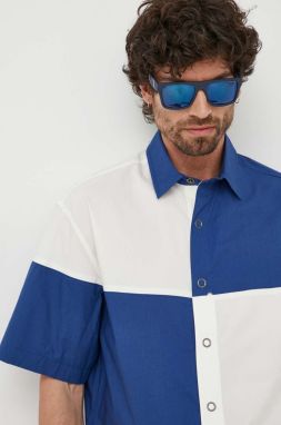 Bavlnená košeľa United Colors of Benetton pánska, tmavomodrá farba, voľný strih, s klasickým golierom