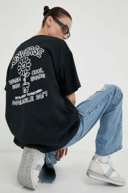 Bavlnené tričko Converse čierna farba