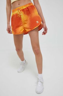 Šortky adidas Originals dámske, oranžová farba, vzorované, vysoký pás