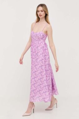 Šaty Bardot fialová farba, maxi, áčkový strih