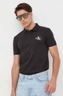Polo tričko Calvin Klein Jeans pánsky, čierna farba, s potlačou