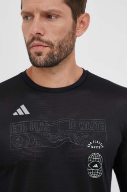 Bežecké tričko s dlhým rukávom adidas Performance Run for the Oceans čierna farba, s potlačou