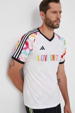 Tréningové tričko adidas Performance Pride Tiro biela farba, vzorované