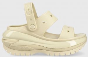 Šľapky Crocs Classic Mega Crush Sandal dámske, béžová farba, na platforme, 207989