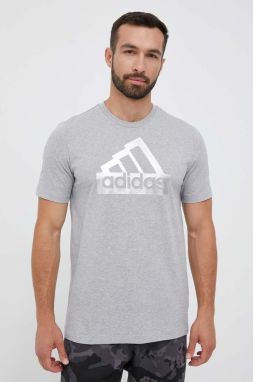 Bavlnené tričko adidas šedá farba, s potlačou