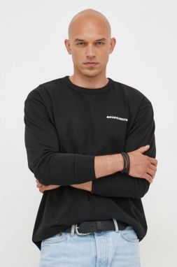 Bavlnené tričko s dlhým rukávom Marc O'Polo DENIM čierna farba, s potlačou