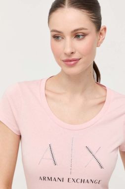 Bavlnené tričko Armani Exchange ružová farba