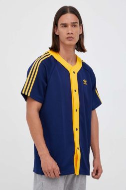 Košeľa adidas Originals tmavomodrá farba, voľný strih