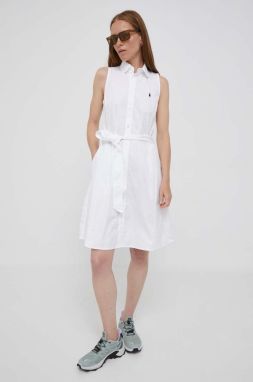 Bavlnené šaty Polo Ralph Lauren biela farba, midi, rovný strih