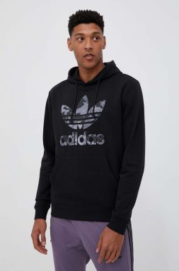 Mikina adidas Originals pánska, čierna farba, s kapucňou, s potlačou