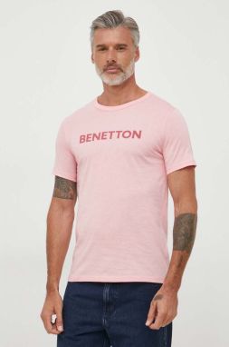 Bavlnené tričko United Colors of Benetton ružová farba, s potlačou