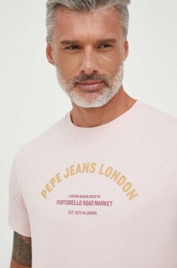 Bavlnené tričko Pepe Jeans Waddon ružová farba, s potlačou