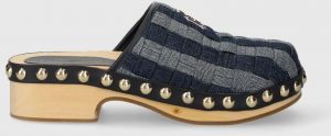 Šľapky Tommy Hilfiger TH DENIM CONTRAST CLOG dámske, tmavomodrá farba, na platforme, FW0FW07410