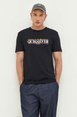 Bavlnené tričko Quiksilver čierna farba, s potlačou
