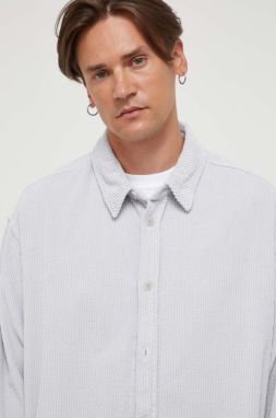 Manšestrová košeľa American Vintage šedá farba, voľný strih, s klasickým golierom