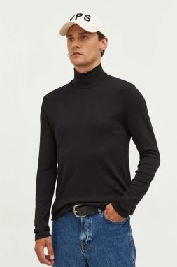 Bavlnené tričko s dlhým rukávom Samsoe Samsoe čierna farba, jednofarebný