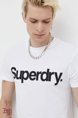 Bavlnené tričko Superdry biela farba, s potlačou