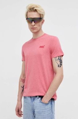 Bavlnené tričko Superdry ružová farba, s nášivkou