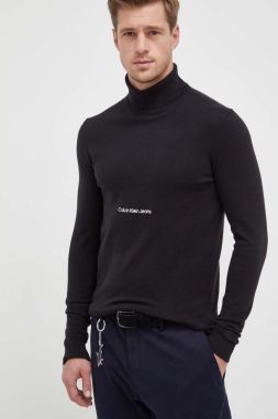 Bavlnený sveter Calvin Klein Jeans čierna farba, tenký, s rolákom