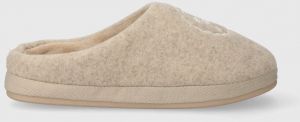 Papuče Tommy Hilfiger TH EMBLEM FELT SLIPPER béžová farba, FW0FW07433