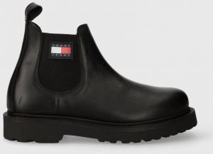Kožené topánky chelsea Tommy Jeans TJM NAPA LEATHER pánske, čierna farba, EM0EM01254