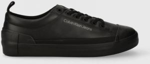 Kožené tenisky Calvin Klein Jeans VULCANIZED LACEUP LOW LTH pánske, čierna farba, YM0YM00795