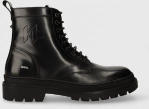 Kožené členkové topánky Karl Lagerfeld OUTLAND pánske, čierna farba, KL11260