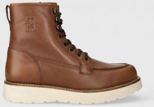 Kožená obuv Tommy Hilfiger TH AMERICAN WARM LEATHER BOOT pánske, hnedá farba, FM0FM04668