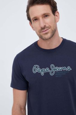 Bavlnené tričko Pepe Jeans Wido tmavomodrá farba, s potlačou