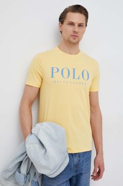 Bavlnené tričko Polo Ralph Lauren žltá farba, s potlačou