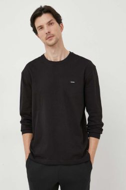 Bavlnené tričko s dlhým rukávom Calvin Klein čierna farba, jednofarebný