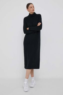 Vlnené šaty Tommy Hilfiger čierna farba, midi, oversize