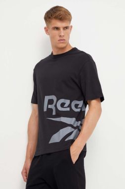 Bavlnené tričko Reebok čierna farba, s potlačou