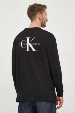 Bavlnené tričko s dlhým rukávom Calvin Klein Jeans čierna farba, s potlačou