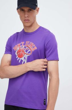 Bavlnené tričko Puma fialová farba, s potlačou
