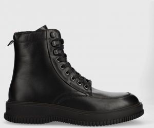 Kožená obuv Tommy Hilfiger TH EVERYDAY CLASS TERMO LTH BOOT pánske, čierna farba, FM0FM04658