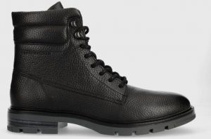 Kožená obuv Tommy Hilfiger WARM PADDED HILFIGER LTH BOOT pánske, čierna farba, FM0FM04802