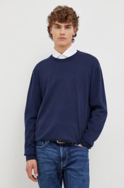 Vlnený sveter Les Deux pánsky, tmavomodrá farba, tenký