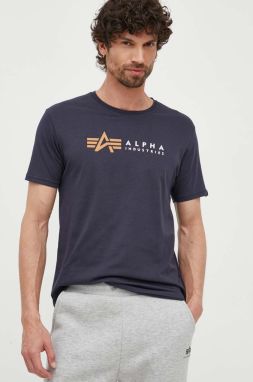 Bavlnené tričko Alpha Industries 118502.07-navy, tmavomodrá farba, s potlačou,  118502 07