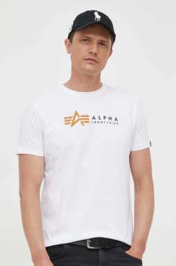 Bavlnené tričko Alpha Industries Label T 118502.09-white, biela farba, s potlačou, 118502 09