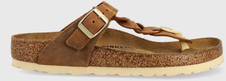 Kožené žabky Birkenstock Gizeh Braided 1021355-brown, dámske, hnedá farba, na plochom podpätku