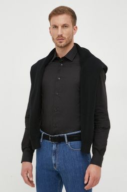 Košeľa Trussardi pánska, čierna farba, slim, s talianskym golierom