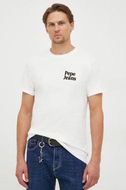 Bavlnené tričko Pepe Jeans béžová farba, s potlačou