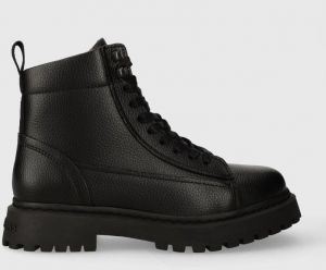 Kožené členkové topánky Tommy Jeans TJM WARM LINING BOOT pánske, čierna farba, EM0EM01274