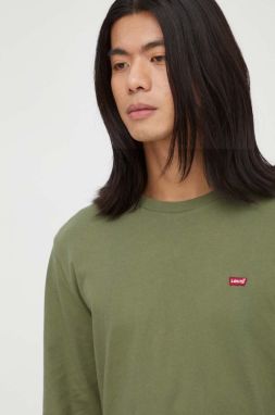Bavlnené tričko s dlhým rukávom Levi's zelená farba, jednofarebný