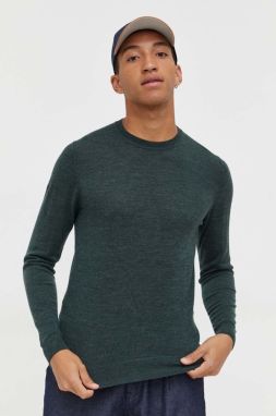 Vlnený sveter Superdry pánsky, zelená farba, tenký